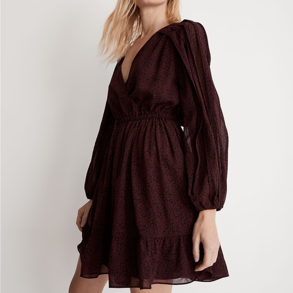Madewell resourced georgette faux wrap mini dress Cabernet